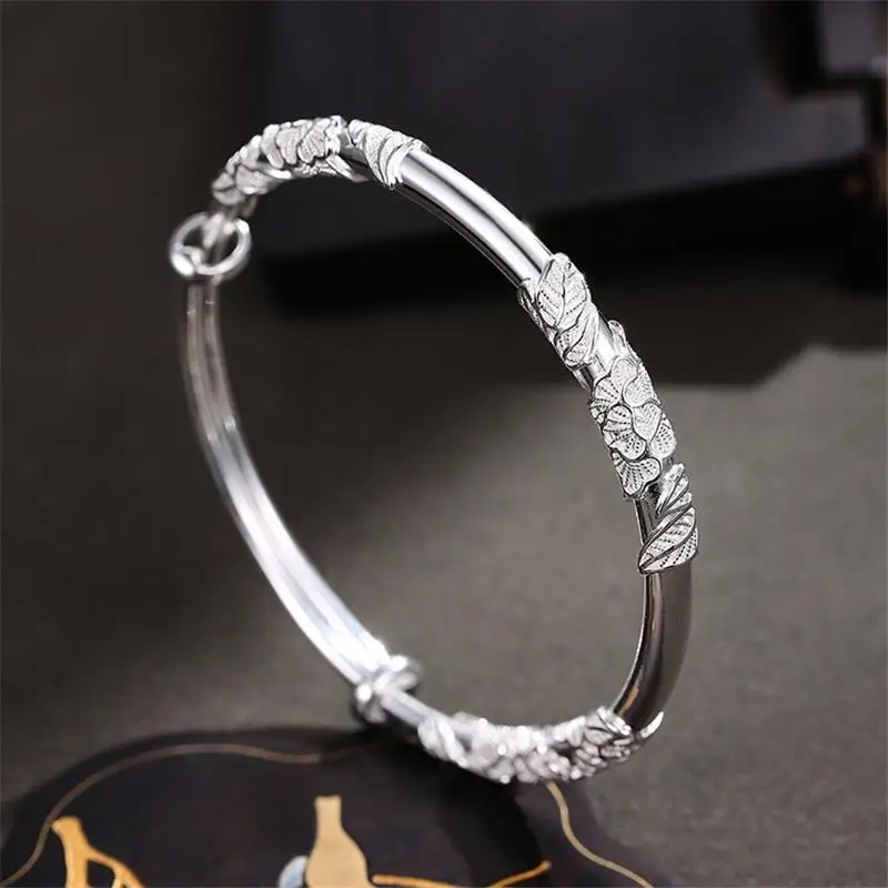Ethnic Fashion Design - Gelang bunga mekar cantik perak murni