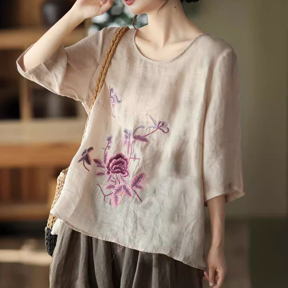New Ethnic Fashion - Blus Retro Musim Panas Wanita Ukuran