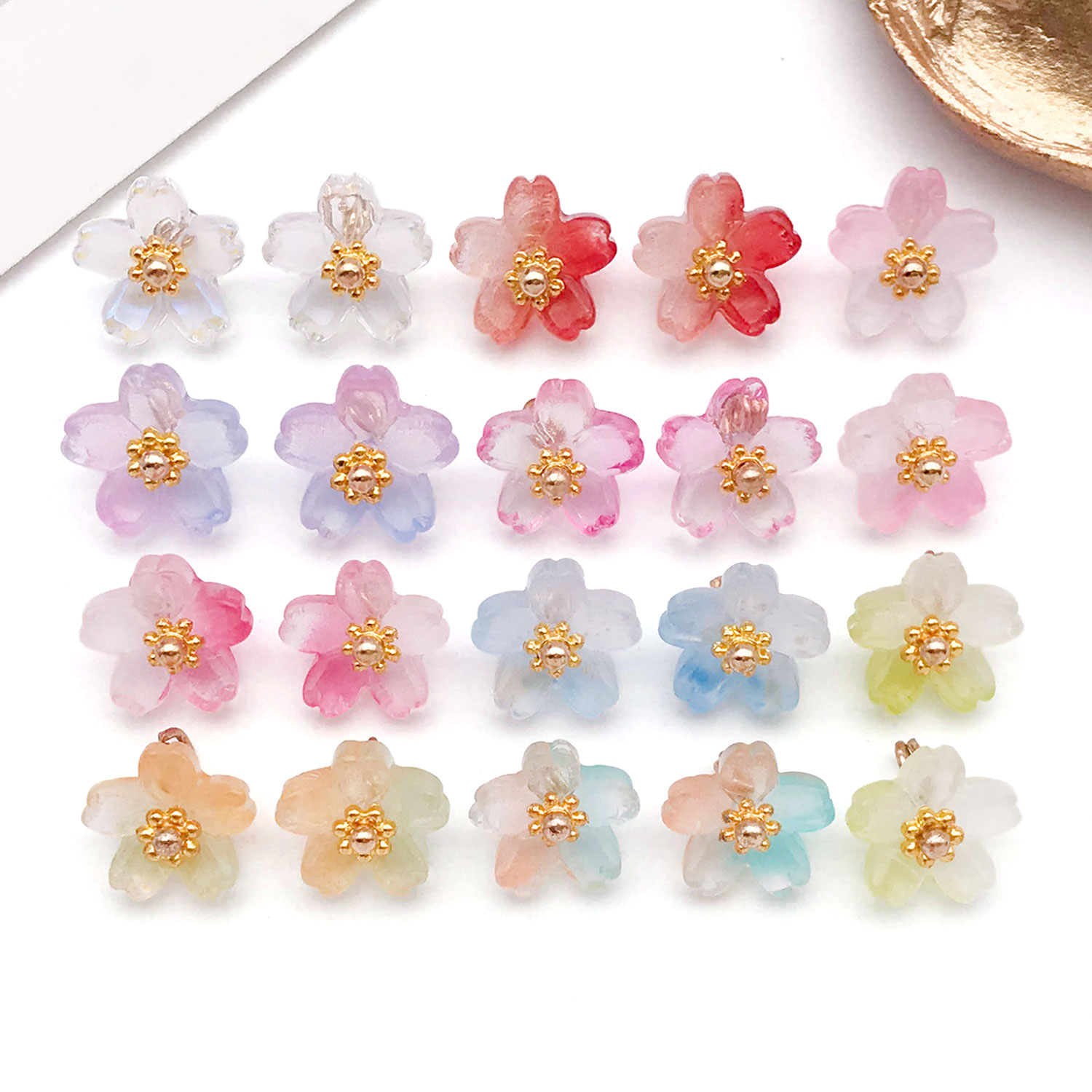 Ethnic Modern Fashion - 10/20 Buah Liontin Bunga Sakura Kaca