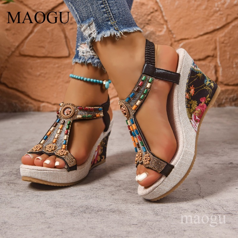 Sandal Wedges Bunga Berhias Ma - Ethnic Modern Fashion ulasan dan harga