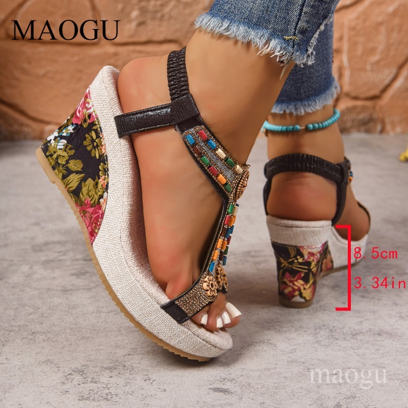 Sandal Wedges Bunga Berhias Ma - Ethnic Modern Fashion ulasan dan harga